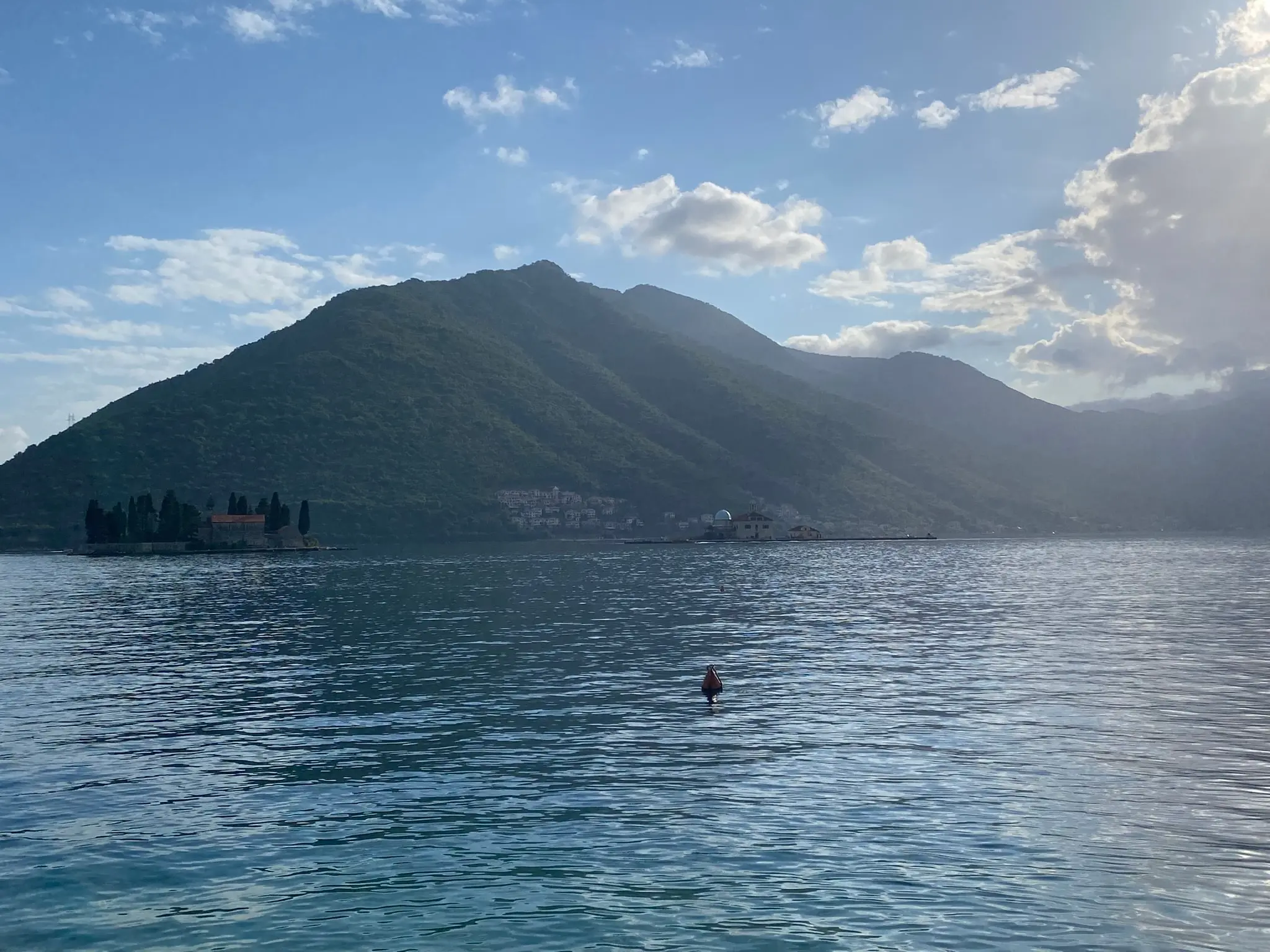 The islands of Saint George and Our Lady of the Rocks, seen from Perast